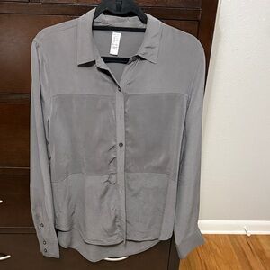 SPANX Women's Silk Gray Button Down Shirt